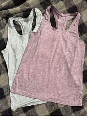 Jockey Racerback Tank Tops - Mauve Pink & Light Gray-Size Medium